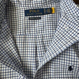 Boys Polo by Ralph Lauren White and Blue Plaid Shirt